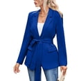 thumbnail image 1 of Qetyuw Blazers for Women Casual Belted Long Sleeve Office Jacket Notched Lapel Lightweight Loose Fit Blazer, 1 of 9