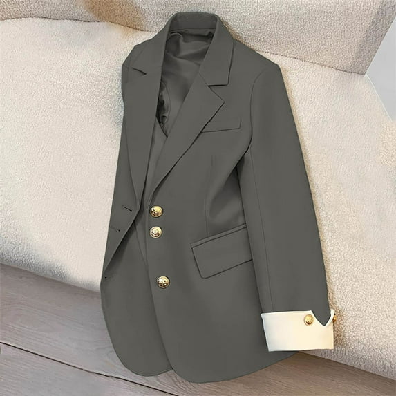 Qetyuw Blazers for Women Long Sleeve Notched Lapel Office Work Jacket Button Down Casual Loose Fit Blazer