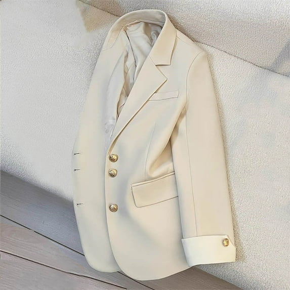 Qetyuw Blazers for Women Long Sleeve Notched Lapel Office Work Jacket Button Down Casual Loose Fit Blazer