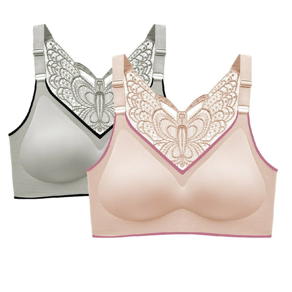 Qetyuw Bras for Women No Wire Lift T-shirt Bras Seamless Full Coverage Bralettes Shapewear Breathable Full Figure Bras 2 Packs