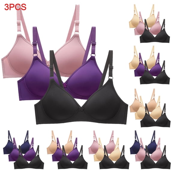Qetyuw Bras for Women Wireless Push up T-shirt Bras Cotton Comfortable Bralettes Soft Breathable Full Figure Bras 3 Packs