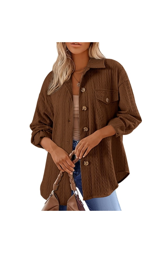 Cable Knit Jacket for Women Button Down Textured Collar Jackets Long Sleeve Casual Open Front Coat