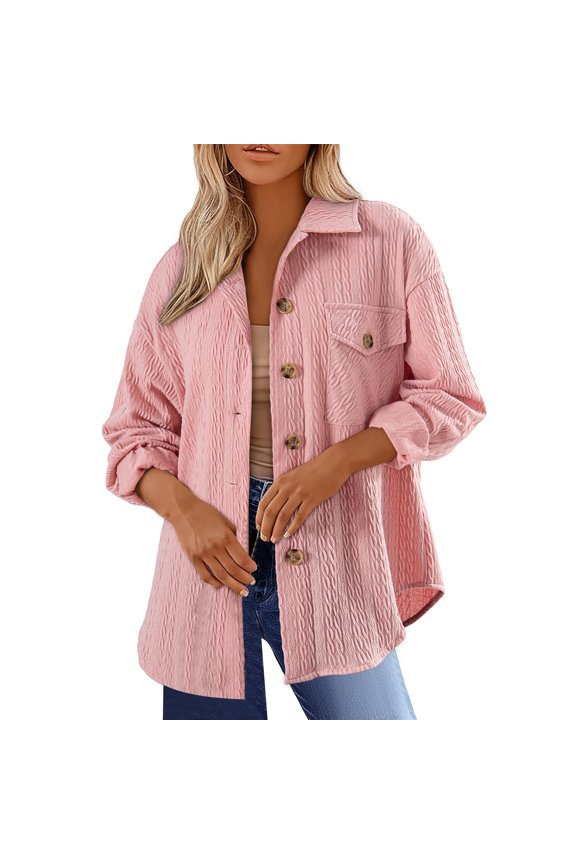 Cable Knit Jacket for Women Button Down Textured Collar Jackets Long Sleeve Casual Open Front Coat