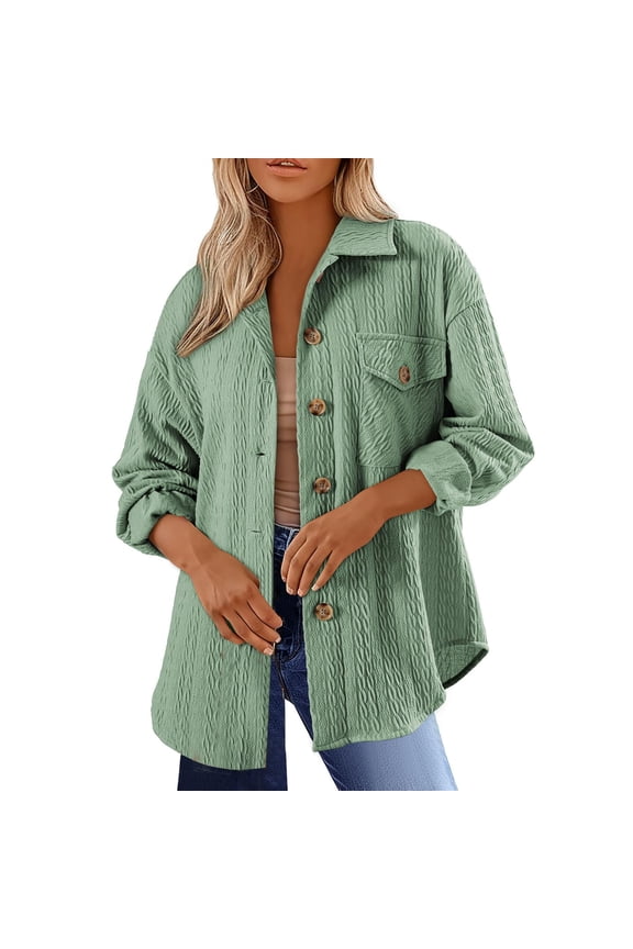 Cable Knit Jacket for Women Button Down Textured Collar Jackets Long Sleeve Casual Open Front Coat