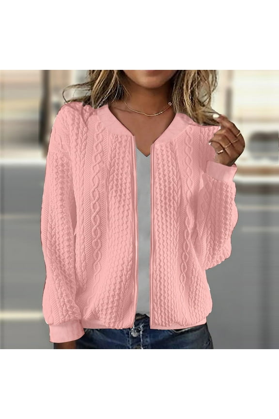 Cable Knit Jacket for Women Casual Full Zip Up Open Front Cardigan Coat Slim Fit Long Sleeve Jackets Outwear