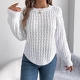 thumbnail image 1 of Qetyuw Cable Knit Sweater for Women Hollow Out Long Sleeve Pullover Jumper Crew Neck Curved Hem Sweaters Casual Chunky Jumpers, 1 of 8