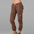 thumbnail image 1 of Qetyuw Cargo Pants for Women Ankle Length Low Rise Button Trouser with Multi Pockets Cinch Bottom Joggers Workout Hiking Loose Long Pants, 1 of 6