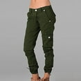 thumbnail image 1 of Qetyuw Cargo Pants for Women Ankle Length Low Rise Button Trouser with Multi Pockets Cinch Bottom Joggers Workout Hiking Loose Long Pants, 1 of 6