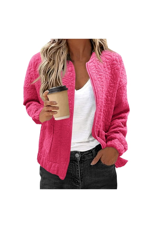 Casual Bomber Jacket for Women Cute Jacquard Long Sleeve Open Front Coat Full Zip Up Lightweight Jackets