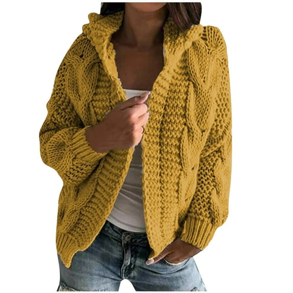 Qetyuw Chunky Sweater Cardigan for Women Crochet Knit Long Sleeve Open Front Cardigans Loose Casual Coat
