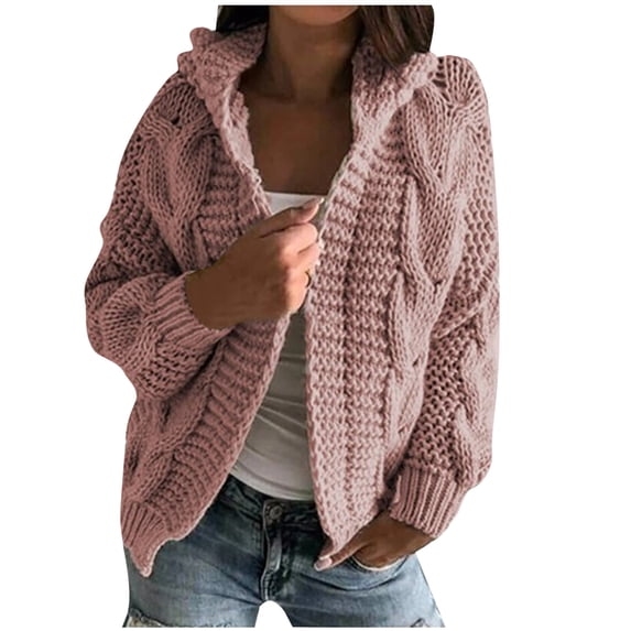 Qetyuw Chunky Sweater Cardigan for Women Crochet Knit Long Sleeve Open Front Cardigans Loose Casual Coat