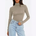 thumbnail image 1 of Qetyuw Close Fit Tops for Women Fashion Turtleneck Solid Color Pullover Comfortable Tight Long Sleeve UnderShirts, 1 of 7