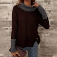 thumbnail image 1 of Qetyuw Color Block Knit Sweater for Women Slim Fit Long Sleeve Mock Neck Pullover Jumper Casual Split Hem Sweaters, 1 of 8