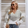 thumbnail image 1 of Qetyuw Color Block Knitted Sweater for Women Crochet Knit Long Sleeve V Neck Pullover Swaters Casual Chunky Jumper, 1 of 8