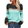 thumbnail image 1 of Qetyuw Color Block Sweater for Women Ribbed Knit Boat Neck Long Sleeve Pullover Sweaters Casual Loose Fit Jumper, 1 of 5