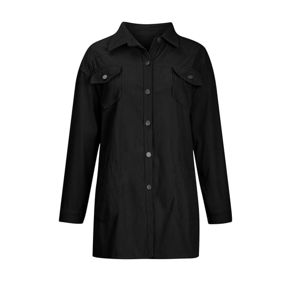Qetyuw Corduroy Jacket for Women Solid Long Sleeve Cardigans Coat Button Down Lapel Casual Loose Fit Jackets