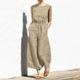thumbnail image 1 of Qetyuw Cotton Linen Jumpsuits for Women Dressy Sleeveless Crewneck Tunic Overalls with Pockets High Waist Wide Leg Romper Elegant Beach Vacation Outfit, 1 of 9