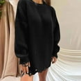 thumbnail image 1 of Qetyuw Crochet Knit Sweater Dress for Women Fall Solid Color Chunky Crew Neck Long Sleeve Pullover Dresses, 1 of 4