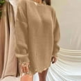 thumbnail image 1 of Qetyuw Crochet Knit Sweater Dress for Women Fall Solid Color Chunky Crew Neck Long Sleeve Pullover Dresses, 1 of 4
