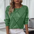 thumbnail image 1 of Qetyuw Crochet Knit Sweater for Women Casual Crew Neck Long Sleeve Hollow Out Sweaters Fashion Loose Fit Sequin Pullover Jumper, 1 of 9