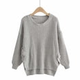 thumbnail image 1 of Qetyuw Crochet Knitted Sweater for Women Chunky Long Sleeve Crew Neck Jumper Solid Color Asymmetrical Hem Sweaters, 1 of 1