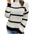 thumbnail image 1 of Qetyuw Crochet Knitted Sweaters for Women Striped Long Sleeve Mock Neck Pullover Sweaters Loose Fit Casual Chunky Jumper, 1 of 5