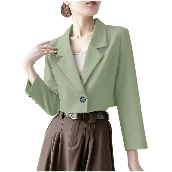 Qetyuw Crop Casual Blazer for Women Button Down Lapel Work Office Coat Business Casual Long Sleeve Blazers