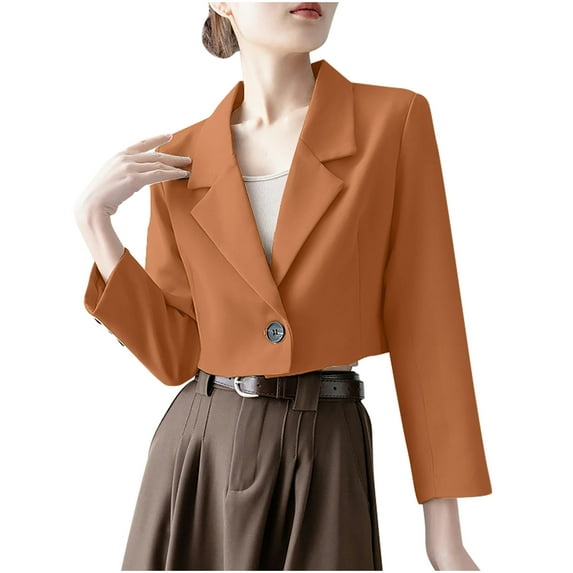 Qetyuw Crop Casual Blazer for Women Button Down Lapel Work Office Coat Business Casual Long Sleeve Blazers