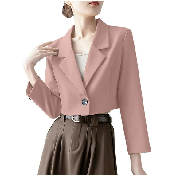 Qetyuw Crop Casual Blazer for Women Button Down Lapel Work Office Coat Business Casual Long Sleeve Blazers