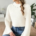 thumbnail image 1 of Qetyuw Crop Crochet Knit Sweater for Women Chunky Long Sleeve Mock Neck Pullover Sweaters Solid Color Casual Jumper, 1 of 6
