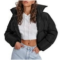thumbnail image 1 of Qetyuw Crop Puffer Jacket for Women Full Zip Up Lapel Down Coat Winter Long Sleeve Casual Jackets Outwear, 1 of 7