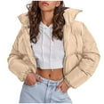 thumbnail image 1 of Qetyuw Crop Puffer Jacket for Women Full Zip Up Lapel Down Coat Winter Long Sleeve Casual Jackets Outwear, 1 of 7