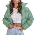 thumbnail image 1 of Qetyuw Crop Puffer Jacket for Women Full Zip Up Lapel Down Coat Winter Long Sleeve Casual Jackets Outwear, 1 of 7