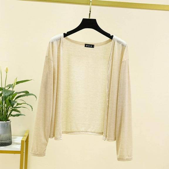 Qetyuw Cropped Cardigan for Women Lightweight Long Sleeve Open Front Cardigans Loose Soft Casual Coat