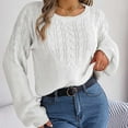thumbnail image 1 of Qetyuw Cropped Crochet Knit Sweater for Women Solid Color Chunky Long Sleeve Pullover Jumper Casual Crew Neck Sweaters, 1 of 4