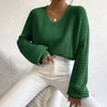 thumbnail image 1 of Qetyuw Cropped Sweater for Women Crochet Knitted Lantern Long Sleeve V Neck Sweaters Solid Color Casual Pullover Jumper, 1 of 6