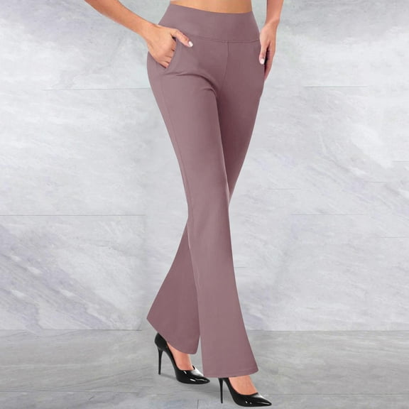 Qetyuw Dress Pants for Women High Waist Flare Leggings with Pockets Business Work Office Trousers Pull On Bootcut Pants Stretch Slim Fit Pants
