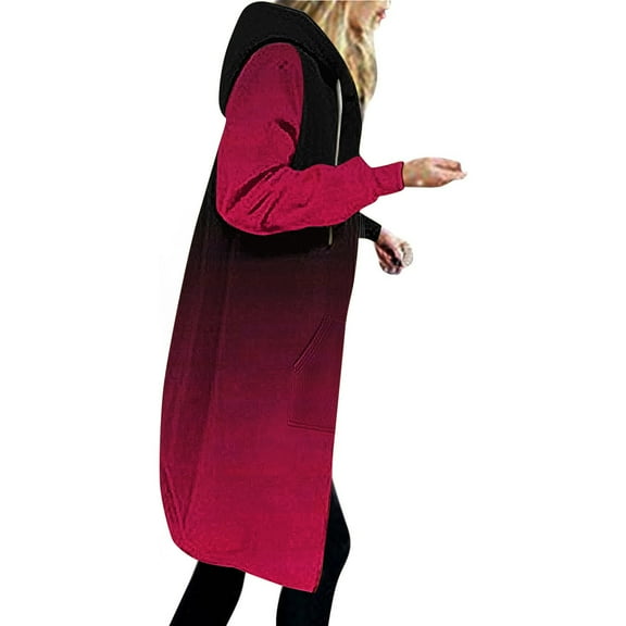 Qetyuw Fall Winter Long Hoodie Jacket for Women Long Sleeve Full Zip Up Open Front Coat Loose Fit Casual Jackets