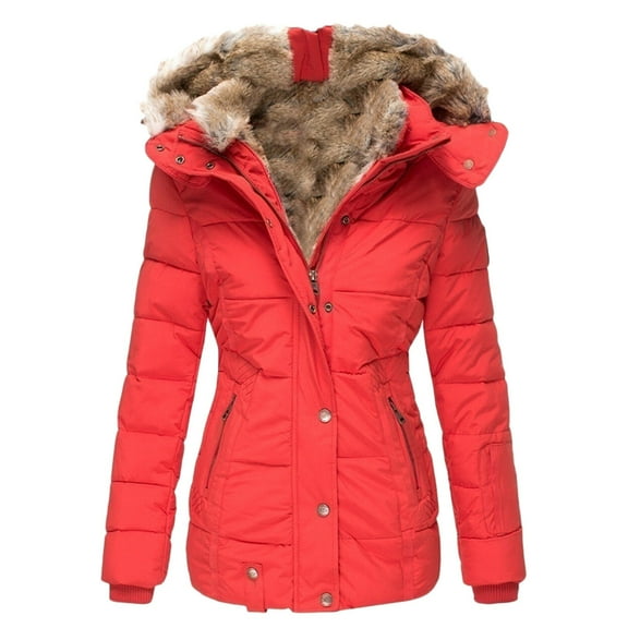 Qetyuw Full Zip Up Coat for Women Winter Faux Fur Lined Open Front Hooded Jacket Long Sleeve Casual Chunky Coats Outwear