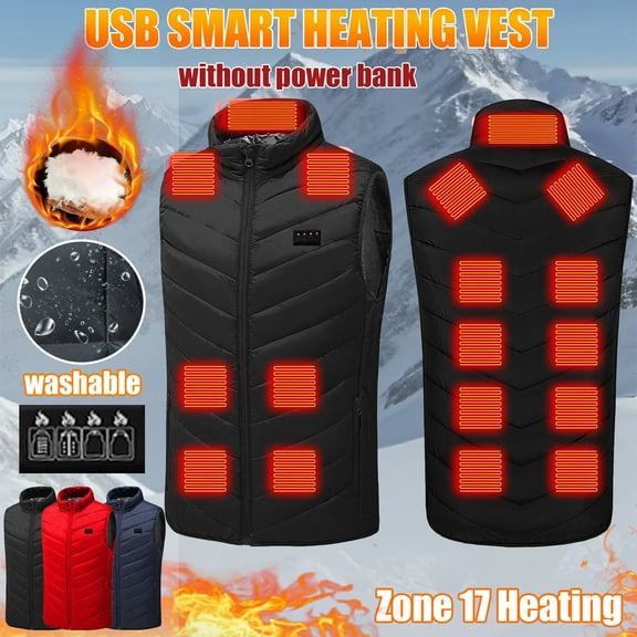 Qetyuw Heated Vest for Women Men Rechargeable 3 Heat Levels 4 Control 17 Heat Zones Electric Vest Zip Up Thermal Jackets No Battery Warming Heating Winter Jacket Pockets