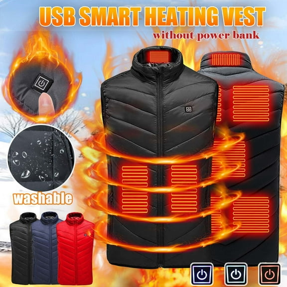 Qetyuw Heated Vest for Women Men Unisex 3 Levels 8 Zones Electric Heating Puffer Vests Winter Warm Down Coat