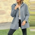 thumbnail image 1 of Qetyuw Hooded Trench Coat for Women Long Sleeve Wool Blend Peacoat Plus Size Solid Single Breasted Overcoat, 1 of 8