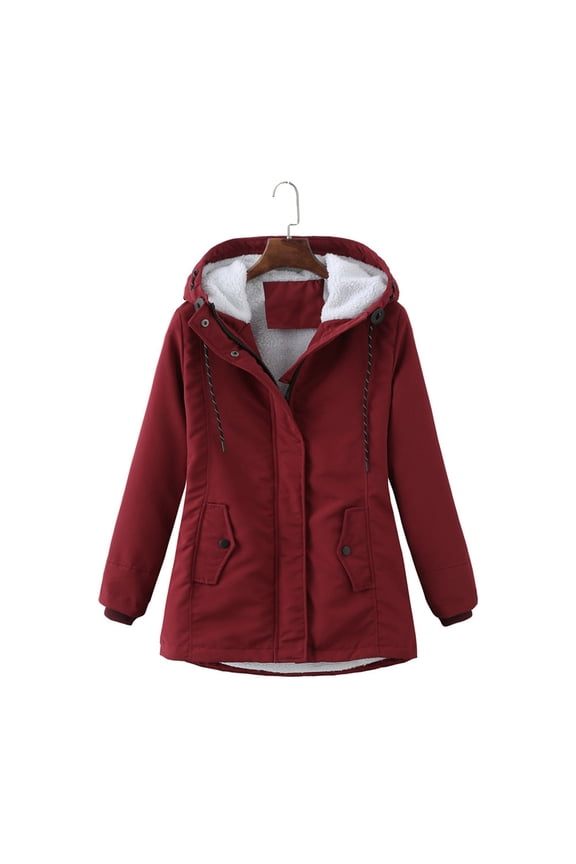 Jackets for Women Winter Sherpa Lined Long Sleeve Hooded Parka Jacket Plus Size Full Zip Up Casual Cardigan Coat