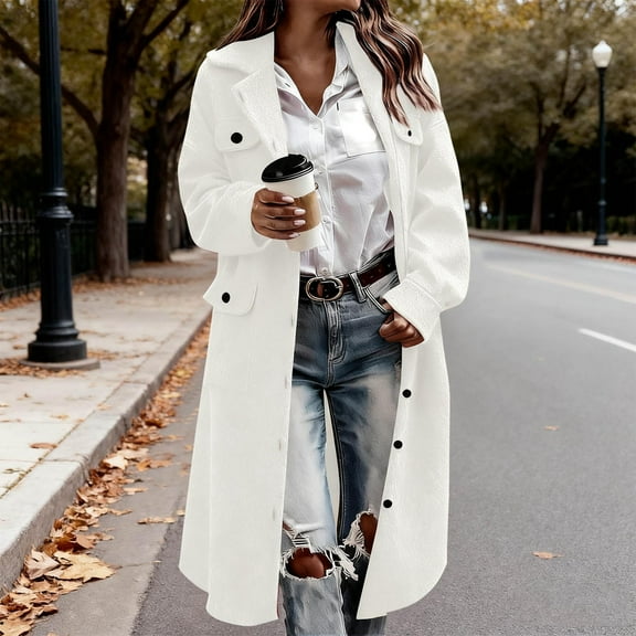 Qetyuw Long Coat for Women Woll Blend Loose Fit Trench Coat Winter Button Down Long Sleeve Open Front Pea Coats Outwear