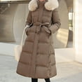 thumbnail image 1 of Qetyuw Long Puffer Coat for Women Winter Warm Faux Fur Hooded Jacket Full Zip Up Long Sleeve Chunky Trench Coats, 1 of 5