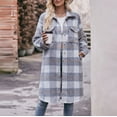thumbnail image 1 of Qetyuw Long Trench Coat for Women Winter Plaid Long Sleeve Overcoat Oversized Wool Blend Button Down Peacoat, 1 of 9