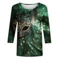 thumbnail image 1 of Qetyuw Mardi Gras Shirts for Women 3/4 Sleeve Theme Party Tshirt Mask Graphic Tshirts Casual Carnival Plus Size Tee Shirts, 1 of 5