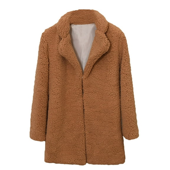 Qetyuw Oversized Fleece Coat for Women Winter Warm Long Sleeve Open Front Jacket Lapel Casual Cardigan Coats