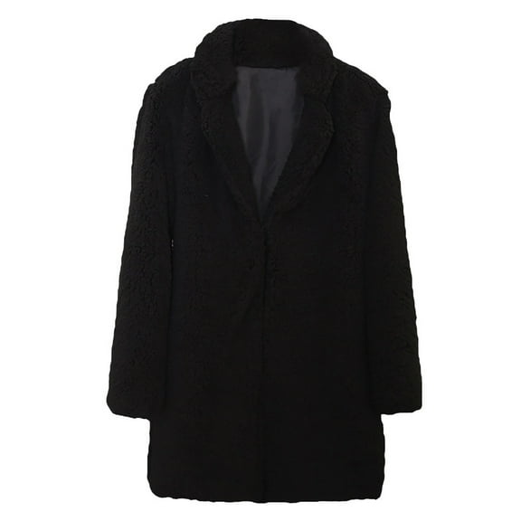 Qetyuw Oversized Fleece Coat for Women Winter Warm Long Sleeve Open Front Jacket Lapel Casual Cardigan Coats