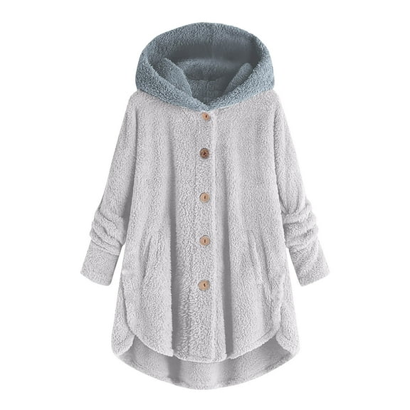 Qetyuw Oversized Fuzzy Coat for Women Casual Travel Long Sleeve Open Front Coats Button Down Soft Cozy Jacket Sleepwear